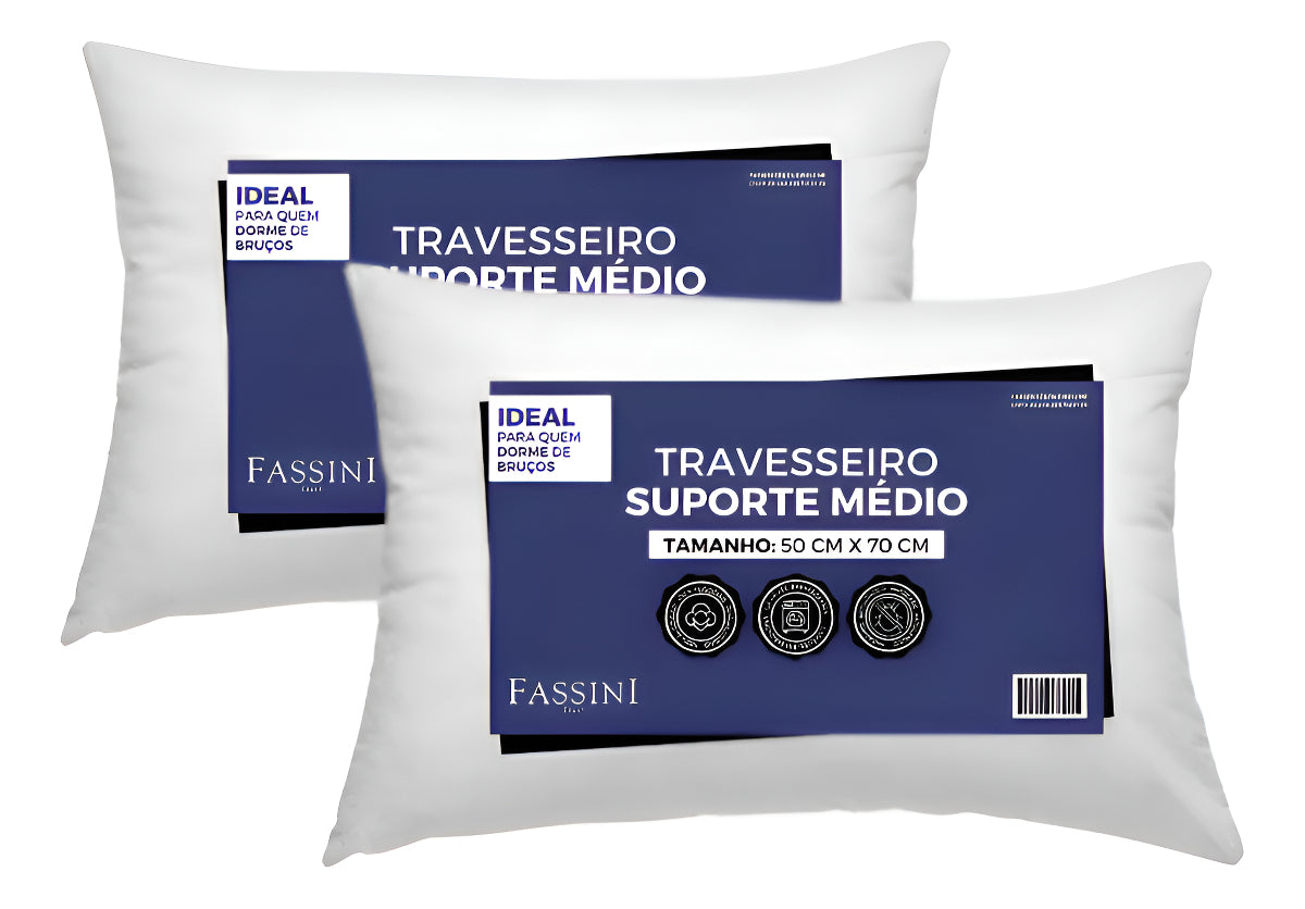 Kit 2 Travesseiros Antialérgico 50x70 Suporte Macio Fibra Siliconada 100% Algodão