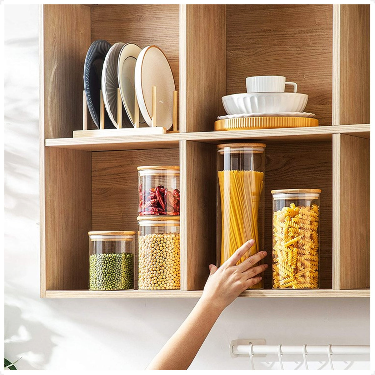 Kit 9 Potes Mantimentos Vidro Herméticos Com Tampa Bambu Alta Resistência Epsilon EPS-709