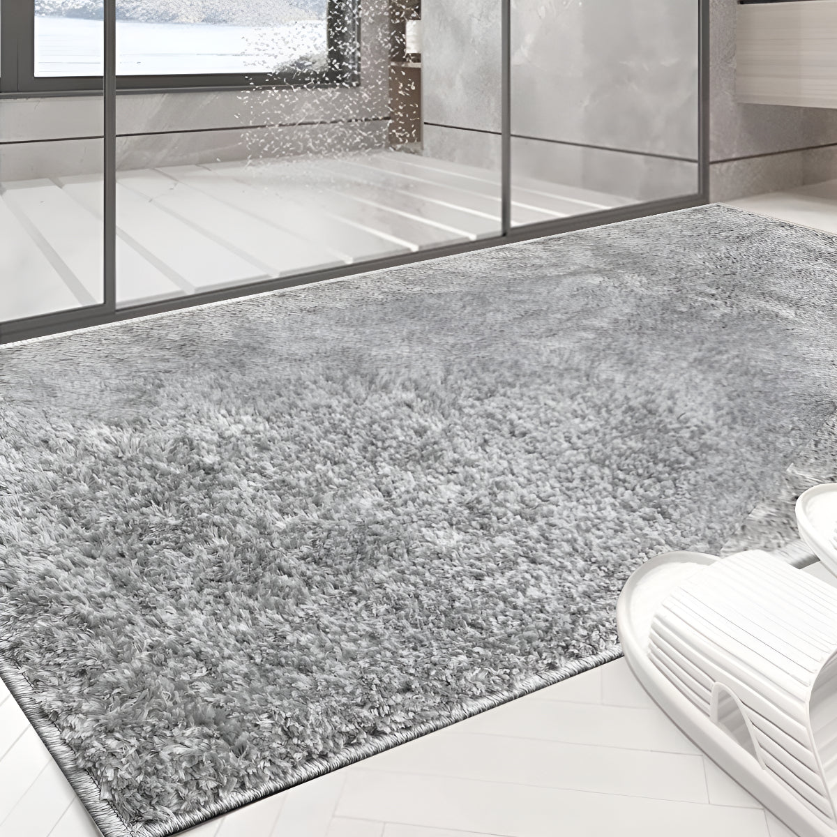 1 Tapete Banheiro Antiderrapante Absorvente 50x100 Oa Cl Cz Cor Cinza Claro Prata