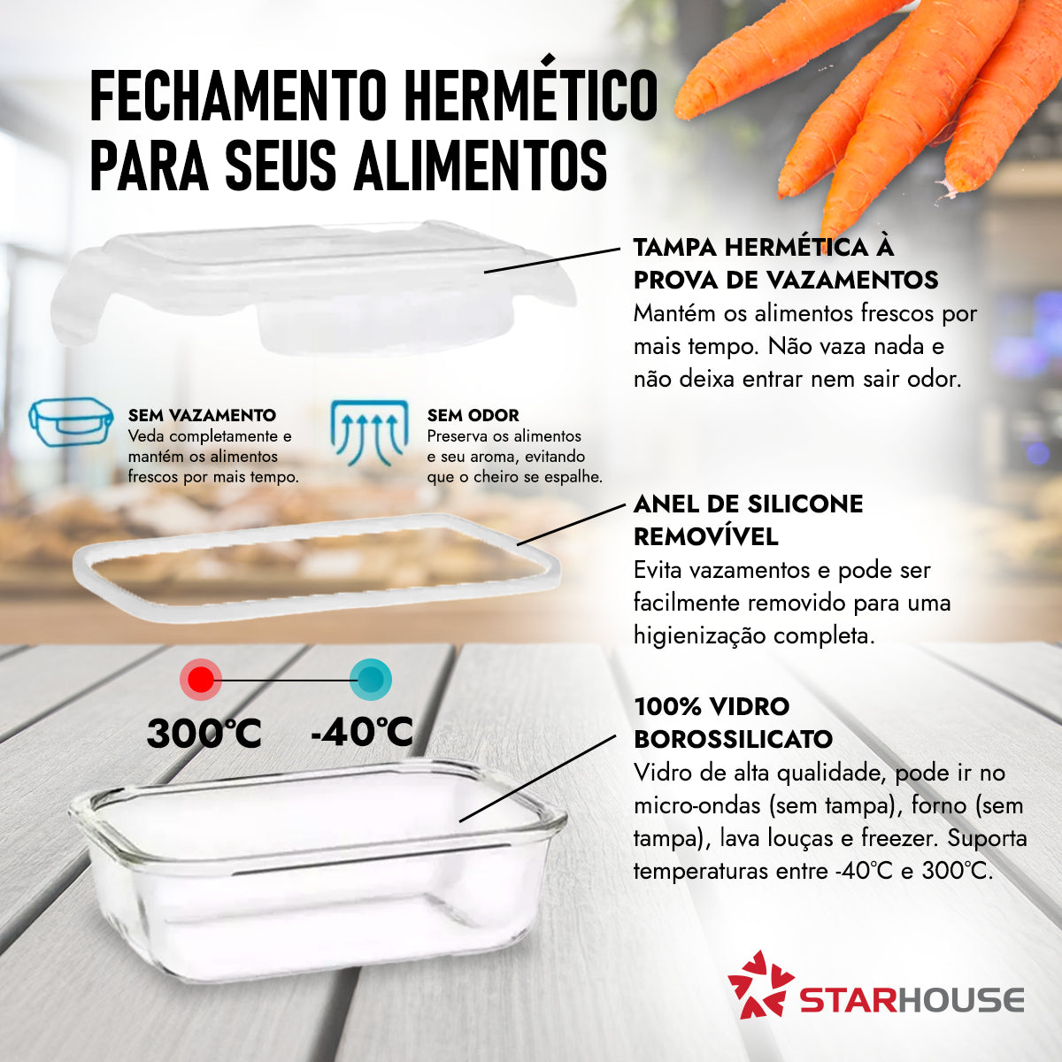 Kit 10 Potes Herméticos Vidro 640ml Starhouse Marmita Forno