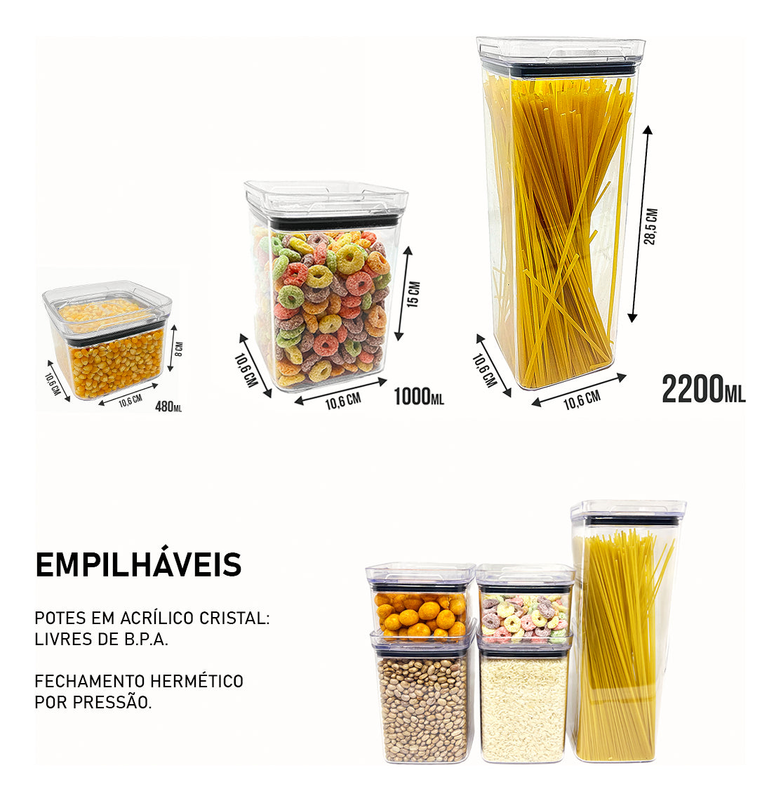 Kit 10 Porta Mantimentos Hermetico, Pote Para Alimentos