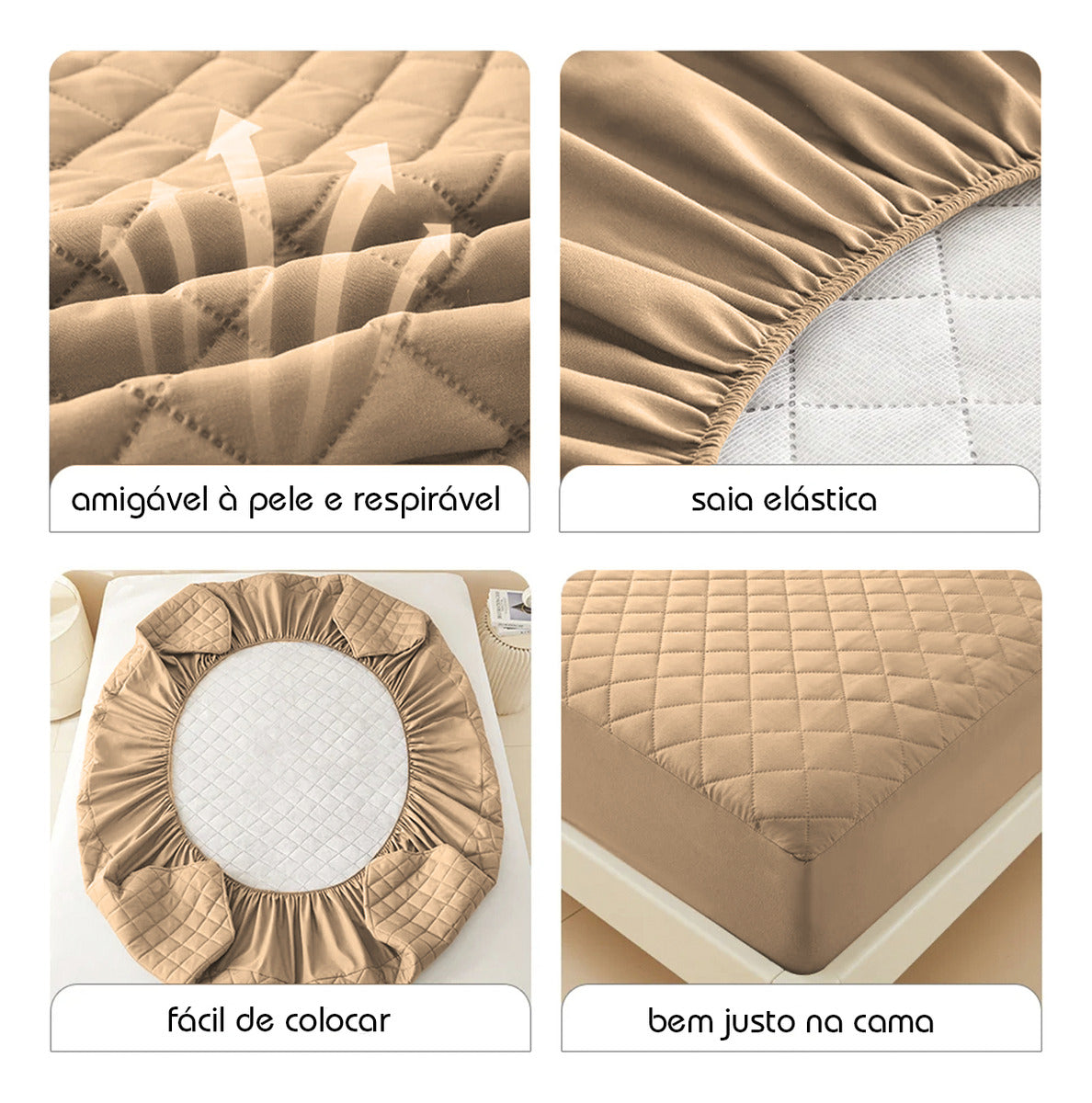 Protetor De Colchão Casal Impermeável Capa Protetora Antiácaros Matelada Cor Bege Casa Laura Enxovais