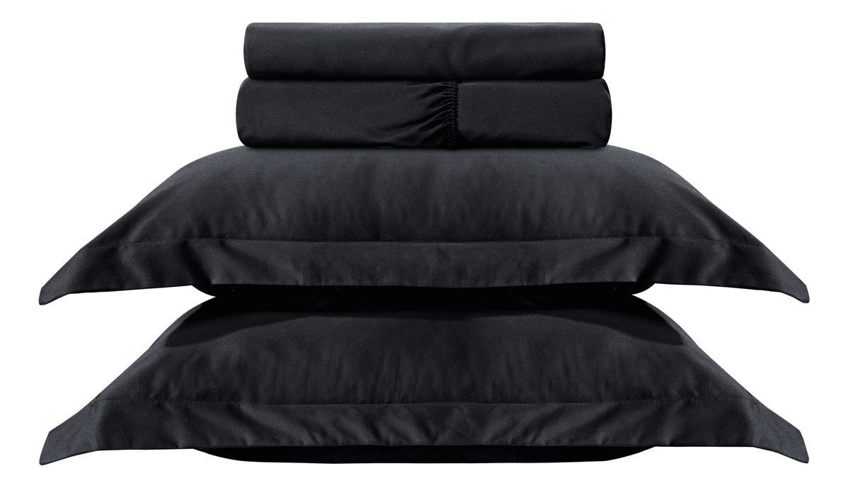 Jogo De Lençol King Size 4 Peças 400 Fios 100% Algodão Unik Cor Preto Desenho Do Tecido Liso