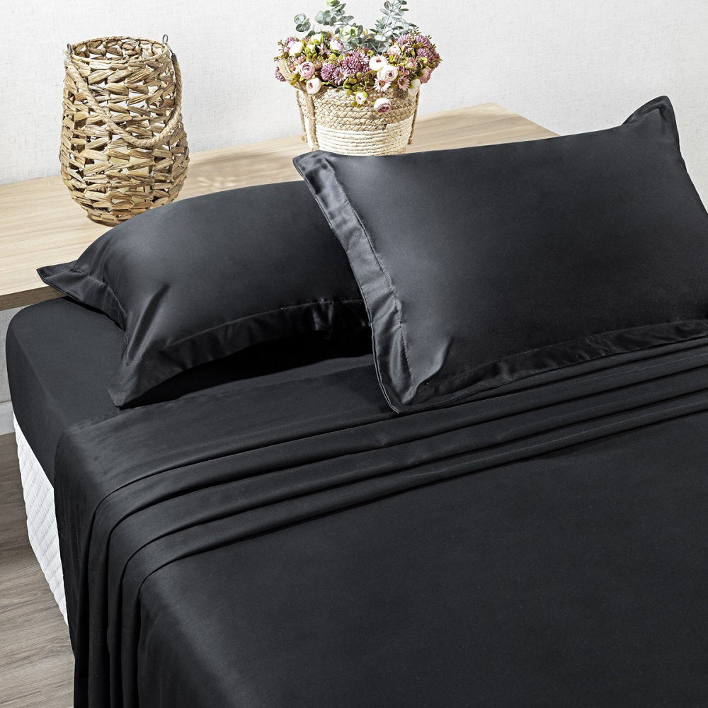 Jogo De Lençol King Size 4 Peças 400 Fios 100% Algodão Unik Cor Preto Desenho Do Tecido Liso