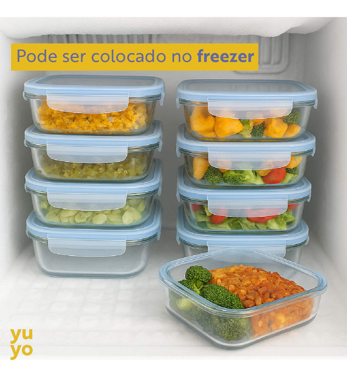Kit 10 Pote De Vidro Marmita Hermético 640ml Freezer Fitness