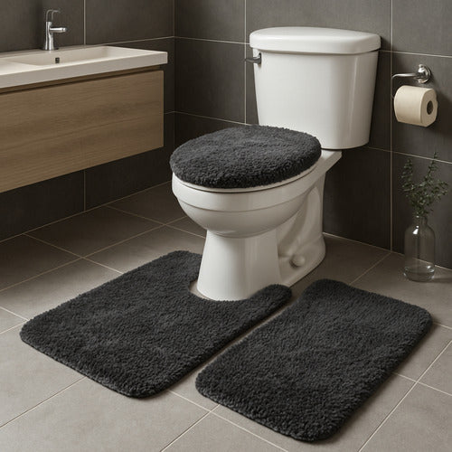 Jogo De Tapete Para Banheiro 3 Peças Antiderrapante Algodão