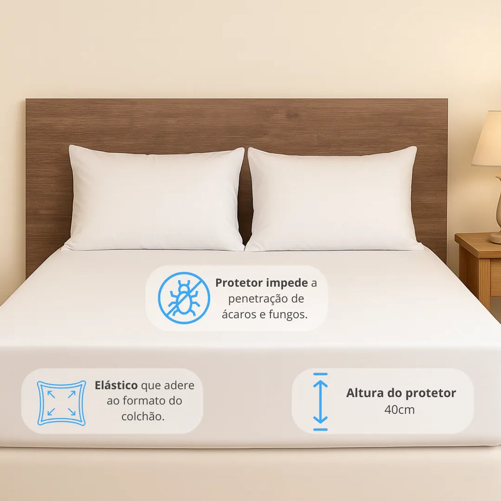 Protetor de Colchão Impermeável Premium Liso - Com Elástico